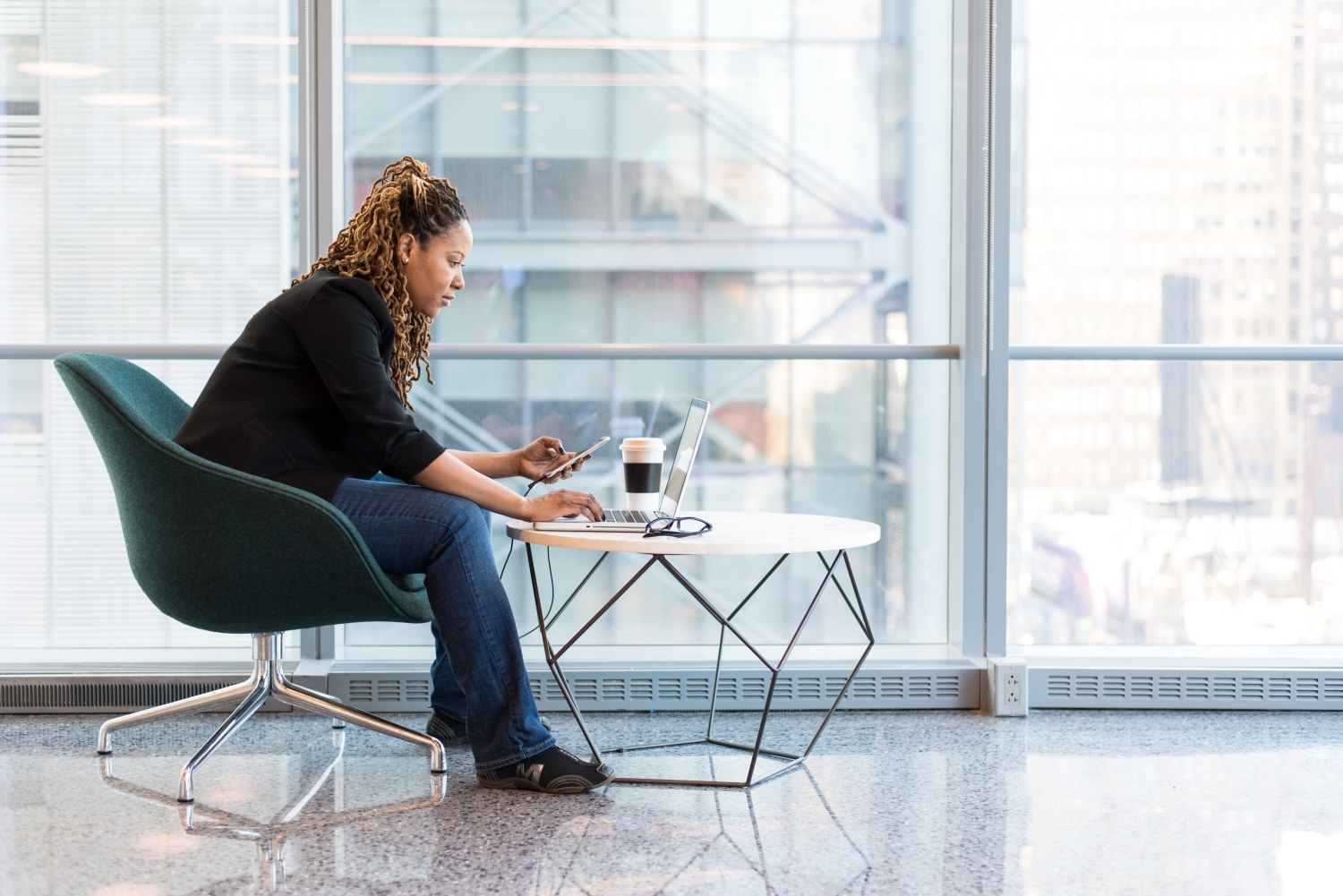 female working in an office space