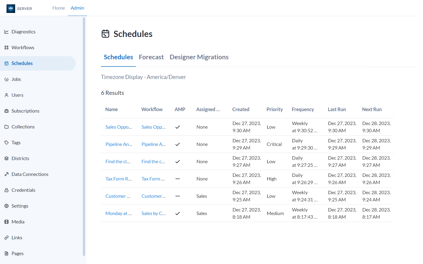 Server 2. Schedules